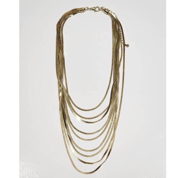 Beautiful Gold Herringbone 9 Strand Layered Necklace - Picture 2 of 12